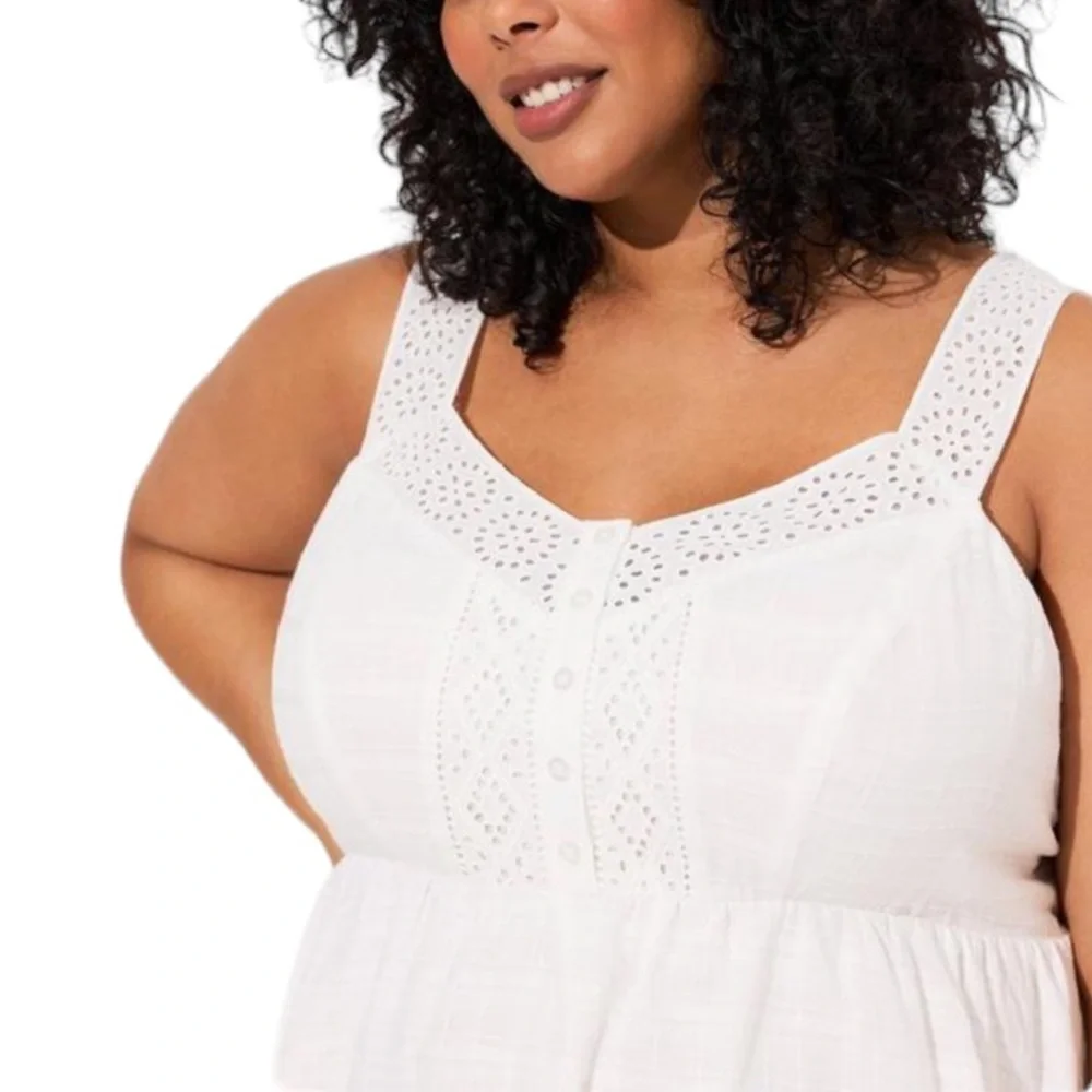 Babydoll Cotton Window Pane Button Front Tank - Picture 3 of 4